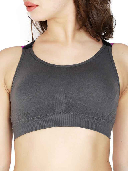 Dark Grey Solid Non-Wired Lightly Padded Sports Bra