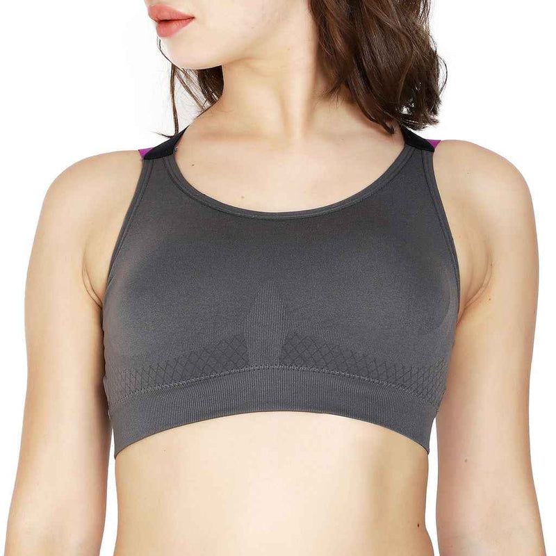 Dark Grey Solid Non-Wired Lightly Padded Sports Bra