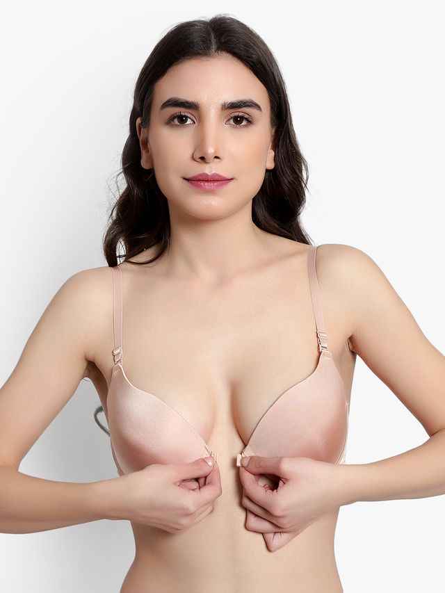 Women Beige Solid Perfect Front Closure Lingerie