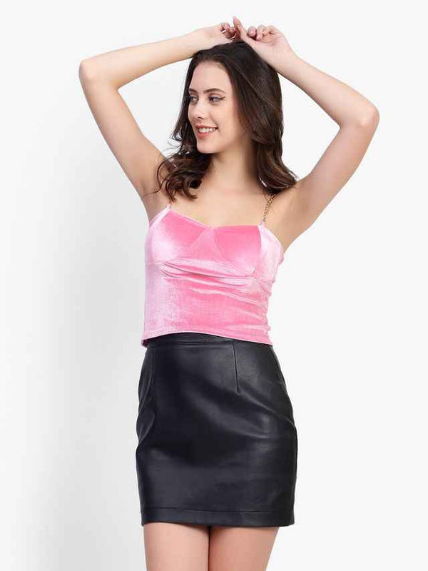 Sweetheart Neck Shoulder Straps Velvet Crop Top