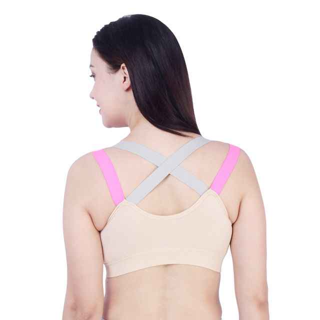 Beige Solid Non-Wired Lightly Padded Sports Bra