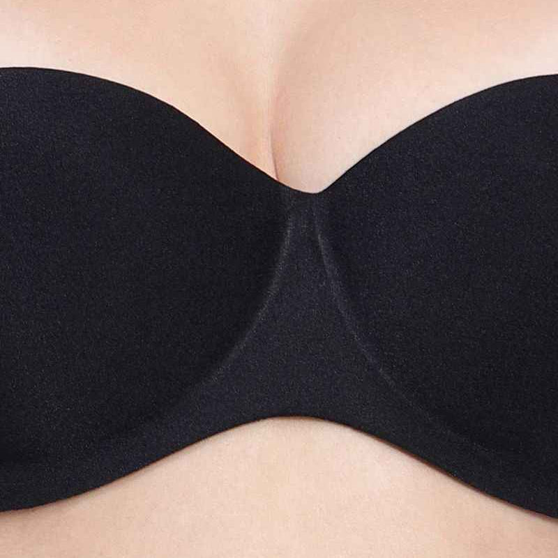 Black Women Underwired Heavily Padded Bandeau Backless Bra