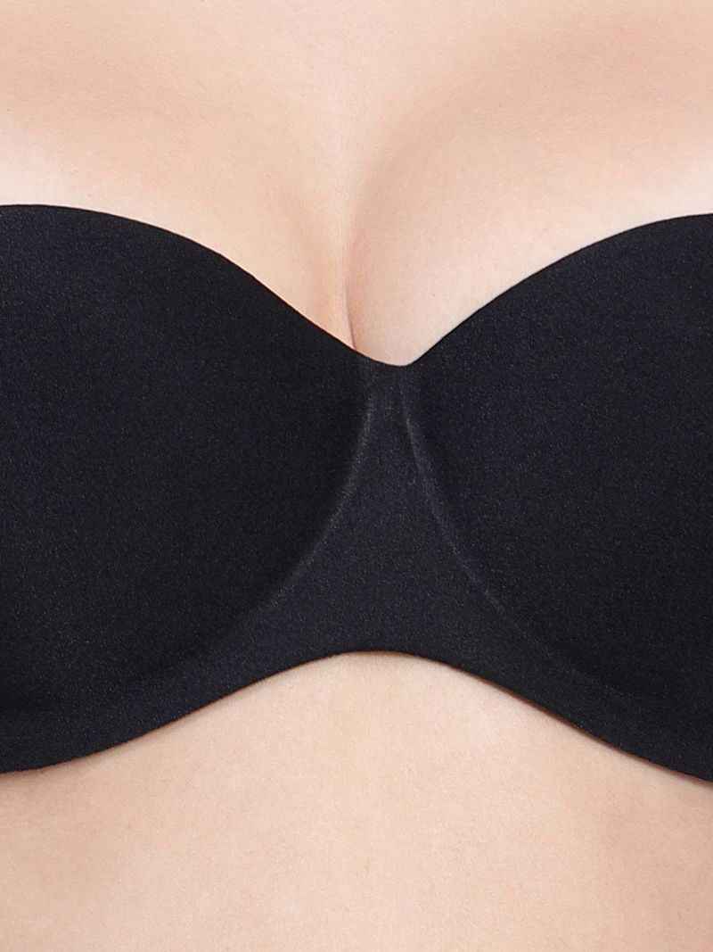 Black Women Underwired Heavily Padded Bandeau Backless Bra