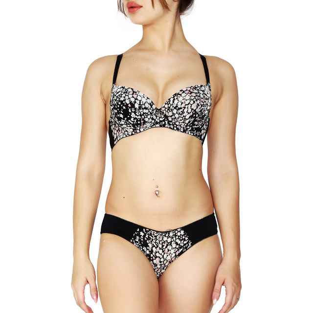Women Black Printed Lingerie Set