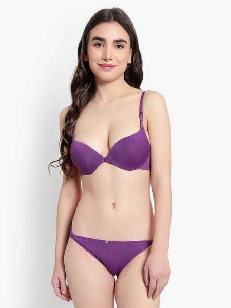 Women Purple Solid Perfect Front Closure Lingerie