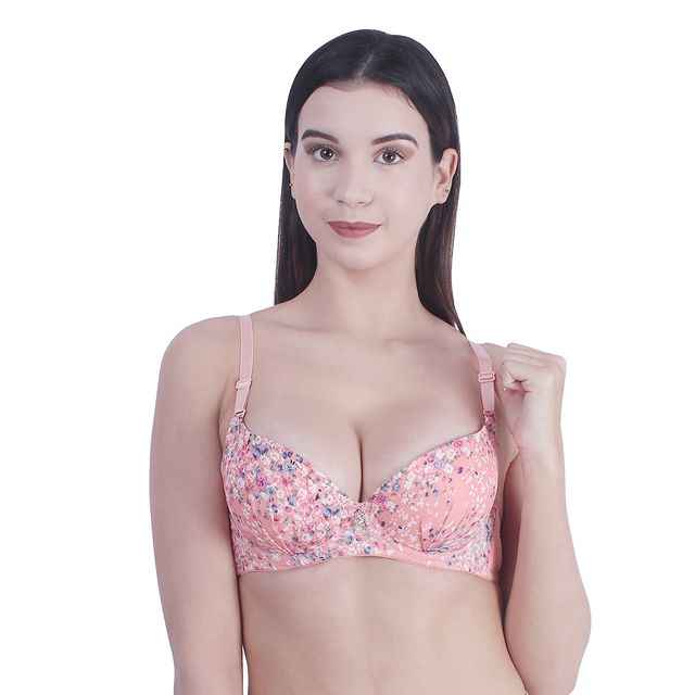 Women Peach & White Floral Underwired Lightly Padded Pushup T-Shirt Bra