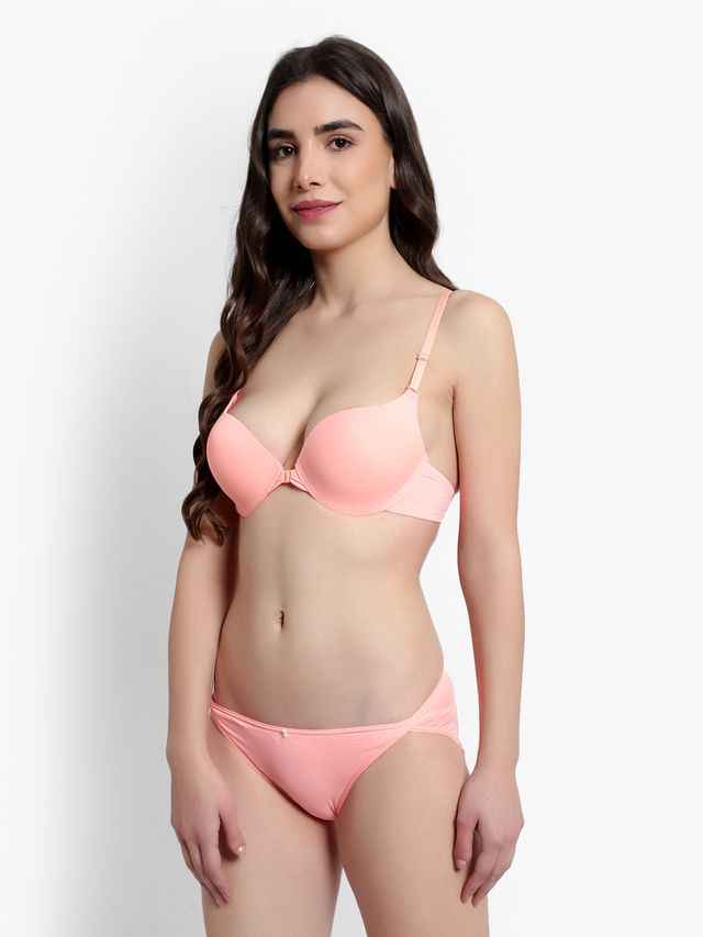 Women Peach Solid Perfect Front Closure Lingerie