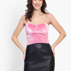 Sweetheart Neck Shoulder Straps Velvet Crop Top
