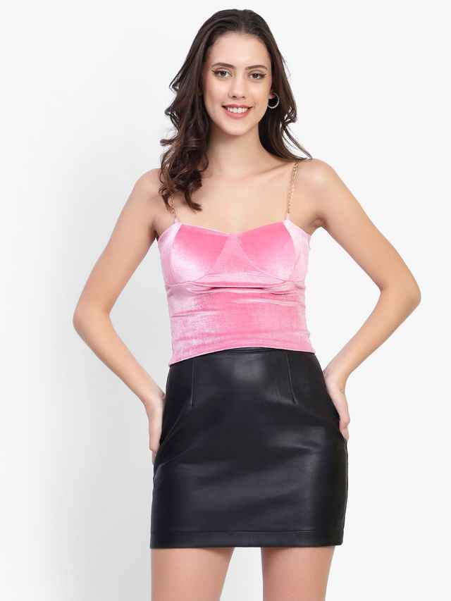 Sweetheart Neck Shoulder Straps Velvet Crop Top