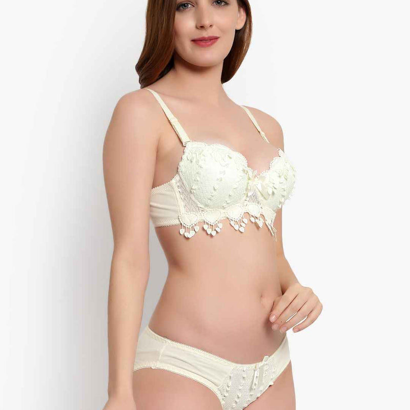 Lace-Designed Heavily-Padded Lingerie Set