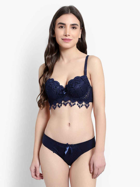 Lace-Designed Heavily-Padded Lingerie Set
