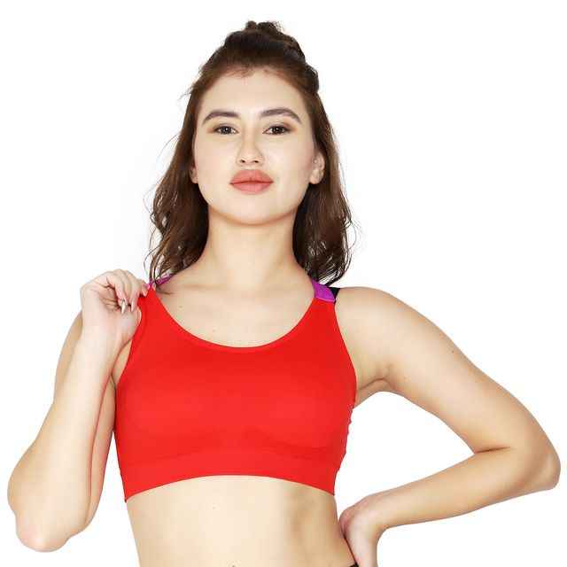 Red Solid Non-Wired Lightly Padded Sports Bra