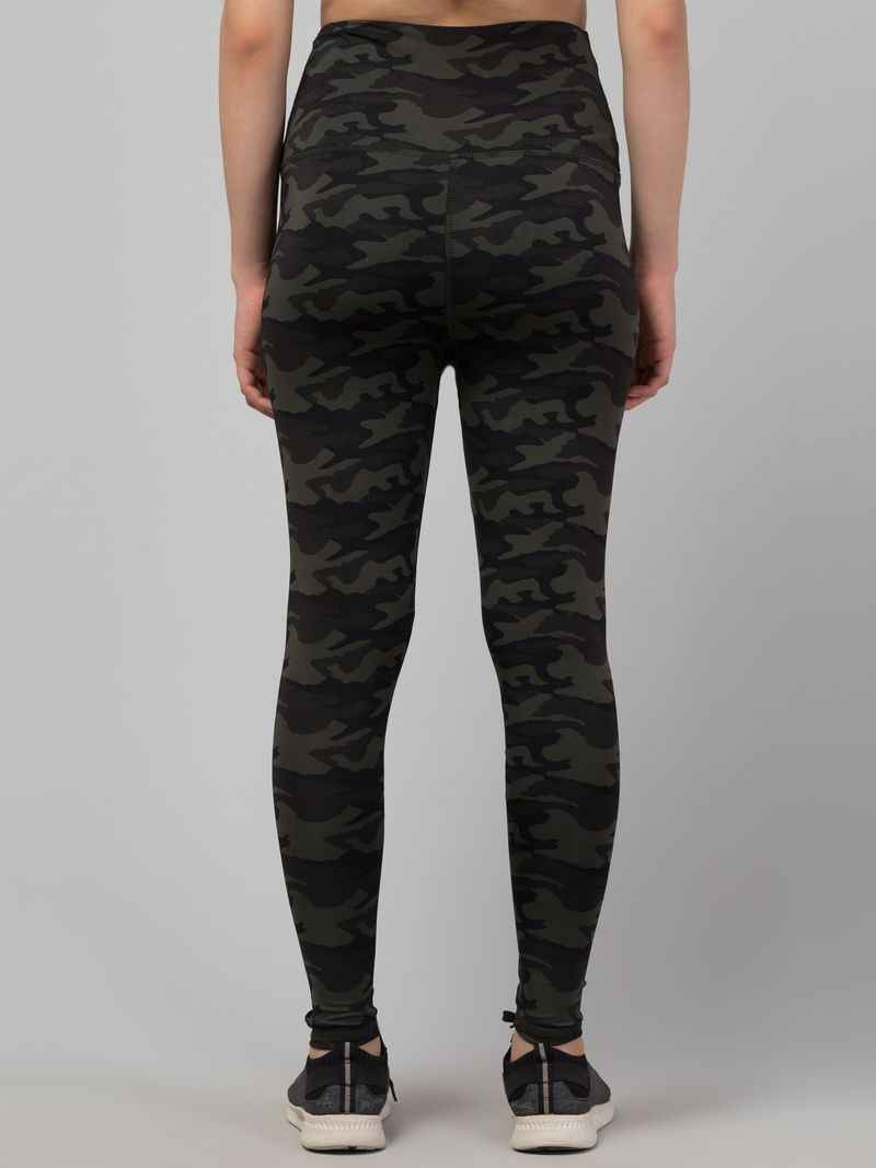 Women Black Neon Green Printed Tights