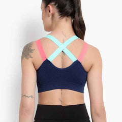 Navy Blue Solid Non-Wired Removable Padding Workout Bra