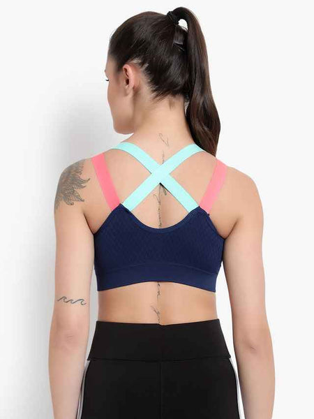 Navy Blue Solid Non-Wired Removable Padding Workout Bra