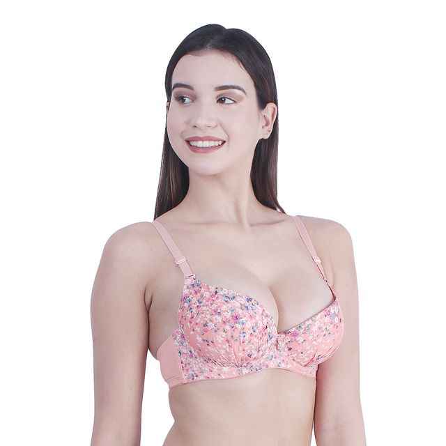 Women Peach & White Floral Underwired Lightly Padded Pushup T-Shirt Bra