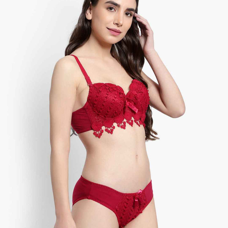 Lace-Designed Heavily-Padded Lingerie Set