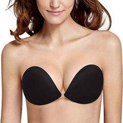 Black Solid Silicon Non-Wired Lightly Padded Bandeau Bra