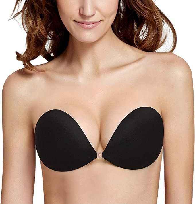 Black Solid Silicon Non-Wired Lightly Padded Bandeau Bra