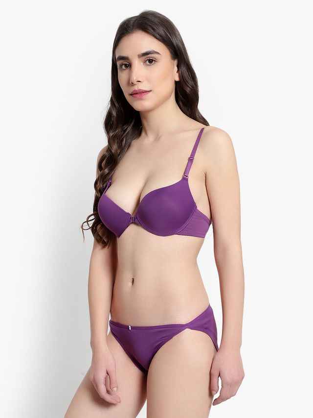 Women Purple Solid Perfect Front Closure Lingerie