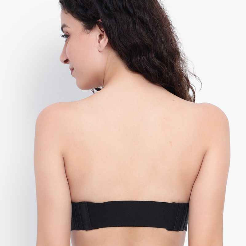 Black Women Underwired Heavily Padded Bandeau Backless Bra