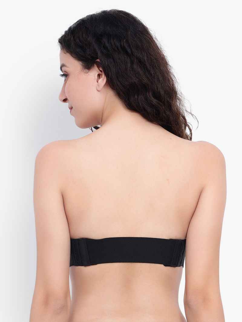 Black Women Underwired Heavily Padded Bandeau Backless Bra