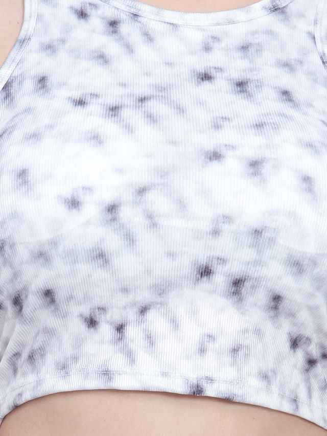 Abstract Printed Round Neck Fitted Opaque Crop Top