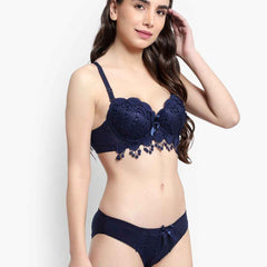 Lace-Designed Heavily-Padded Lingerie Set