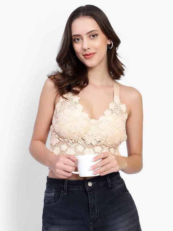 Floral Lace Medium Coverage Lightly Padded Bralette Bra With All Day Comfort