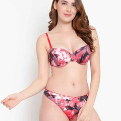 Printed Heavily Padded Lingerie Set