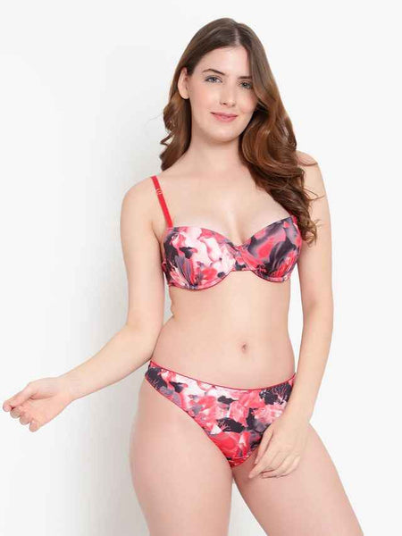 Printed Heavily Padded Lingerie Set