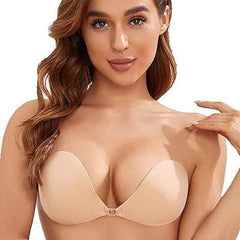 Beige Solid Silicon Non-Wired Lightly Padded Bandeau Bra