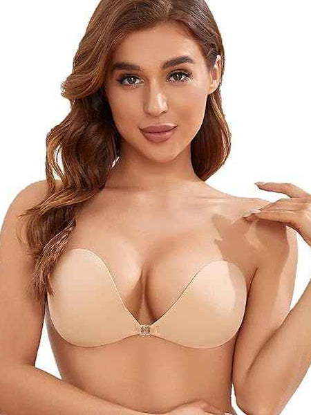 Beige Solid Silicon Non-Wired Lightly Padded Bandeau Bra