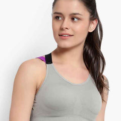 Grey Solid Non-Wired Lightly Padded Sports Bra
