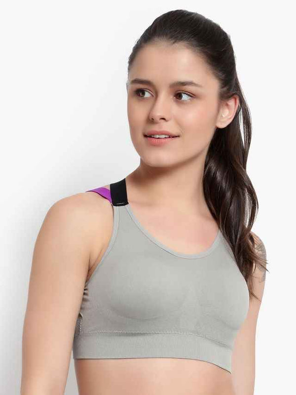 Grey Solid Non-Wired Lightly Padded Sports Bra