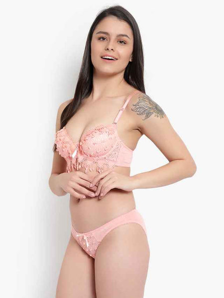 Lace-Designed Heavily-Padded Lingerie Set