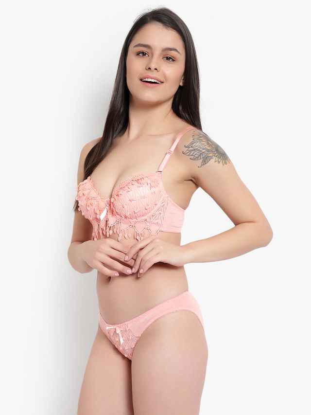 Lace-Designed Heavily-Padded Lingerie Set