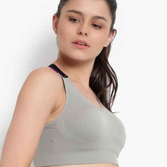 Grey Solid Non-Wired Lightly Padded Sports Bra