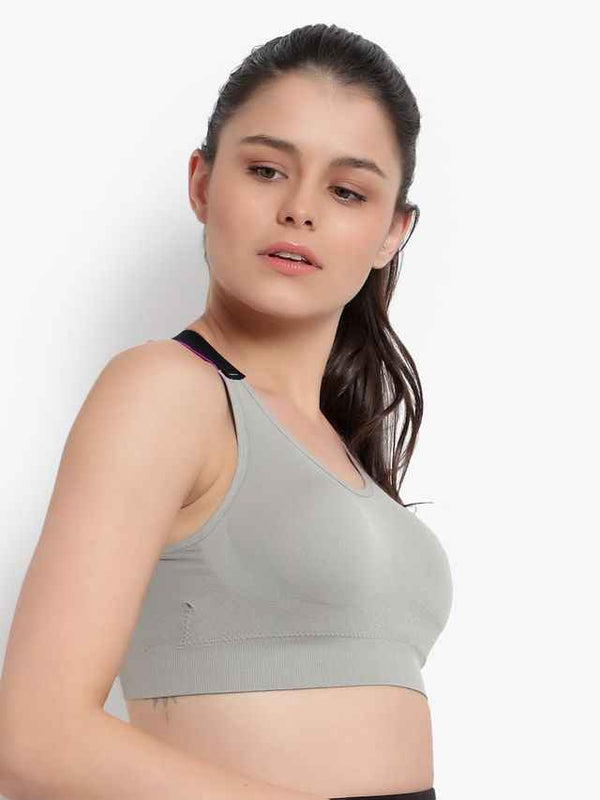 Grey Solid Non-Wired Lightly Padded Sports Bra