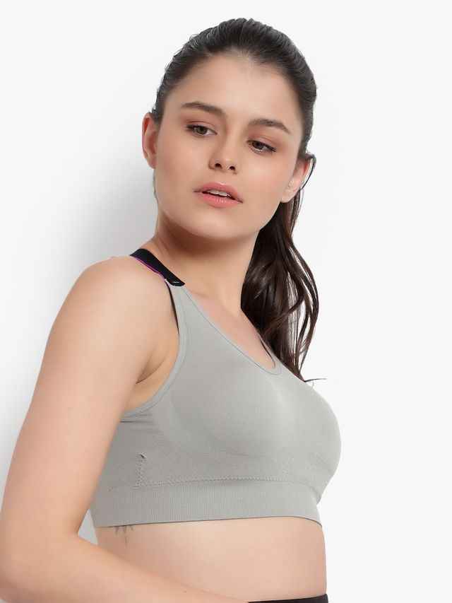 Grey Solid Non-Wired Lightly Padded Sports Bra