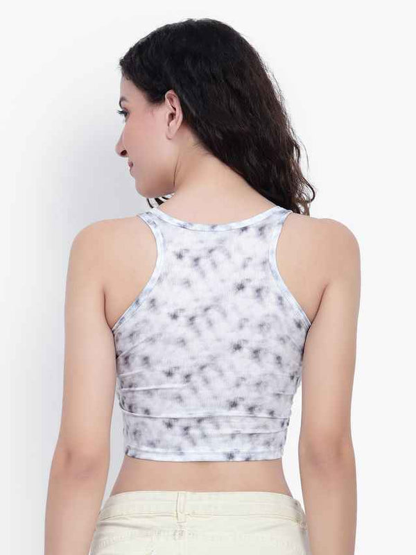 Abstract Printed Round Neck Fitted Opaque Crop Top