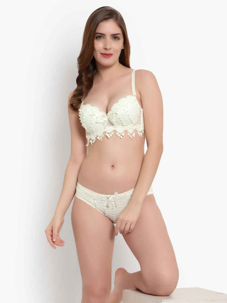 Lace-Designed Heavily-Padded Lingerie Set