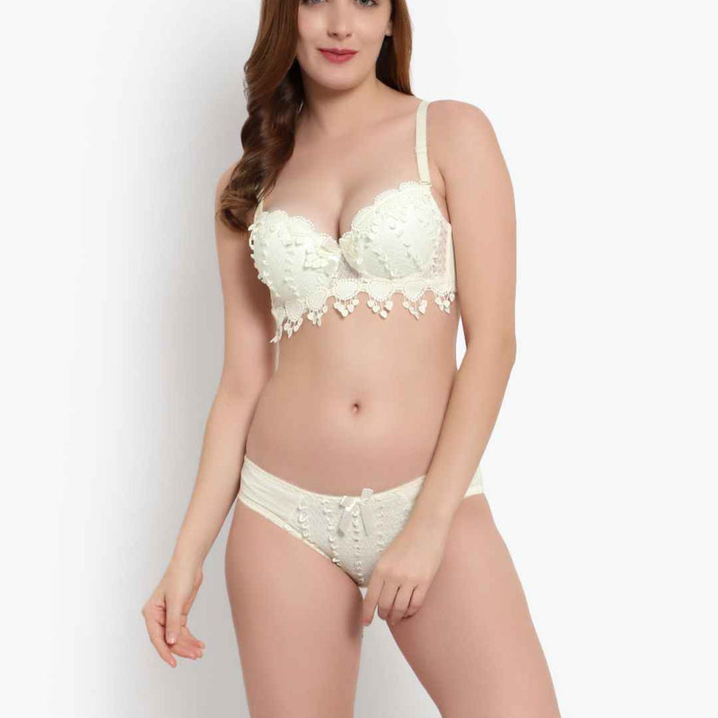 Lace-Designed Heavily-Padded Lingerie Set