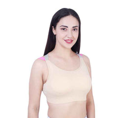 Beige Solid Non-Wired Lightly Padded Sports Bra