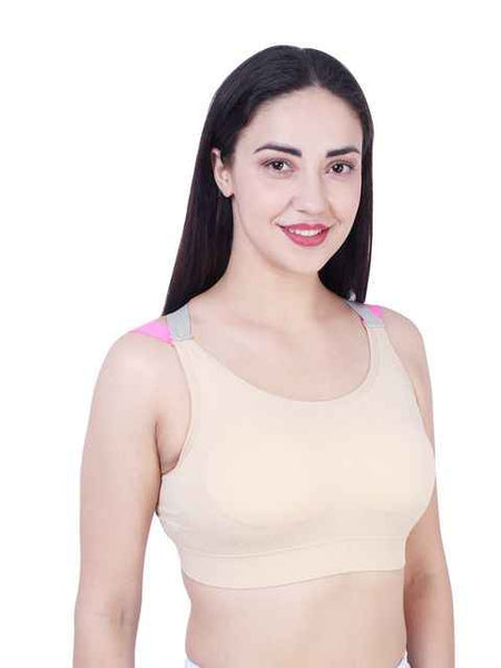 Beige Solid Non-Wired Lightly Padded Sports Bra