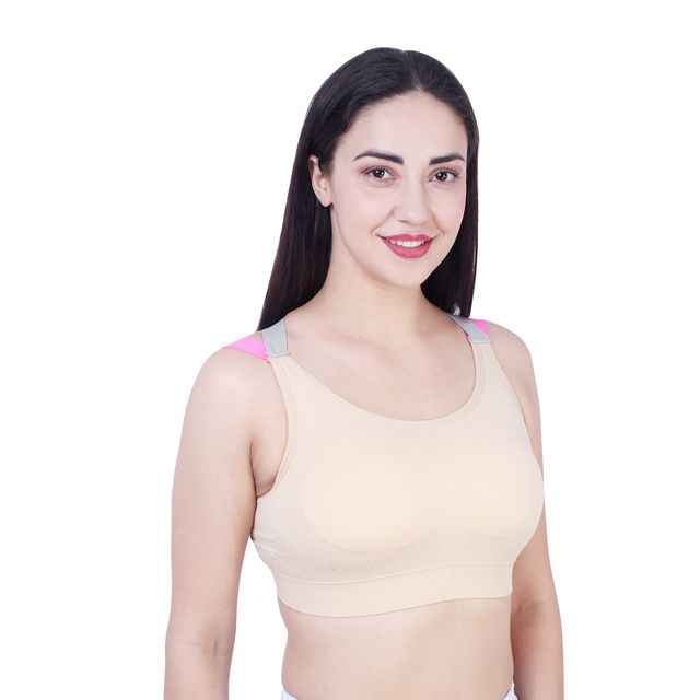 Beige Solid Non-Wired Lightly Padded Sports Bra