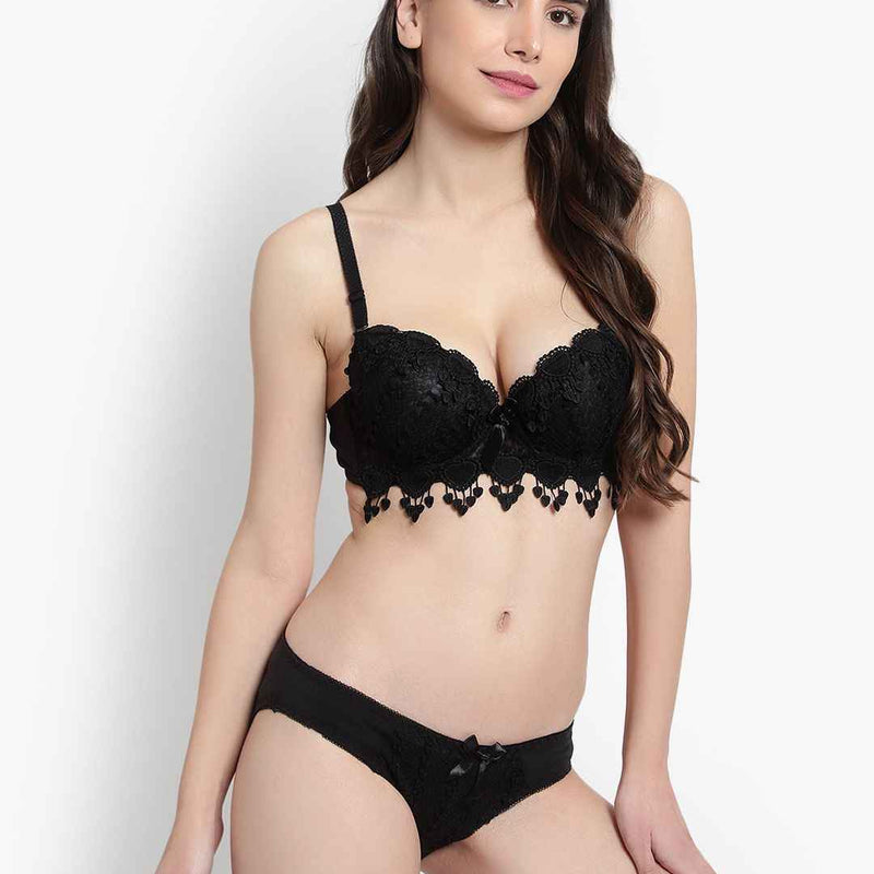 Lace-Designed Heavily-Padded Lingerie Set