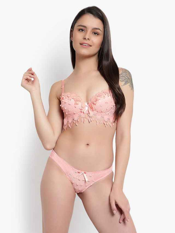 Lace-Designed Heavily-Padded Lingerie Set