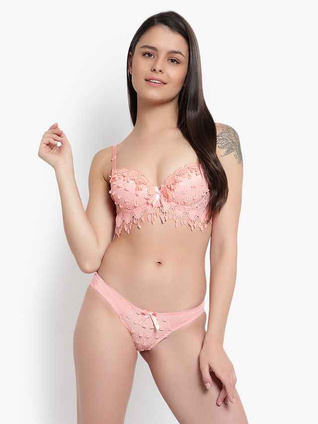 Lace-Designed Heavily-Padded Lingerie Set