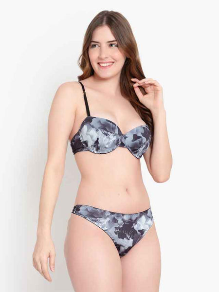 Printed Heavily Padded Lingerie Set